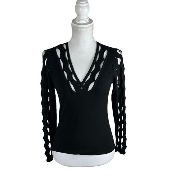 Vintage Etincelle Couture Black Long Sleeve Cut Out Top - Picture 1 of 8